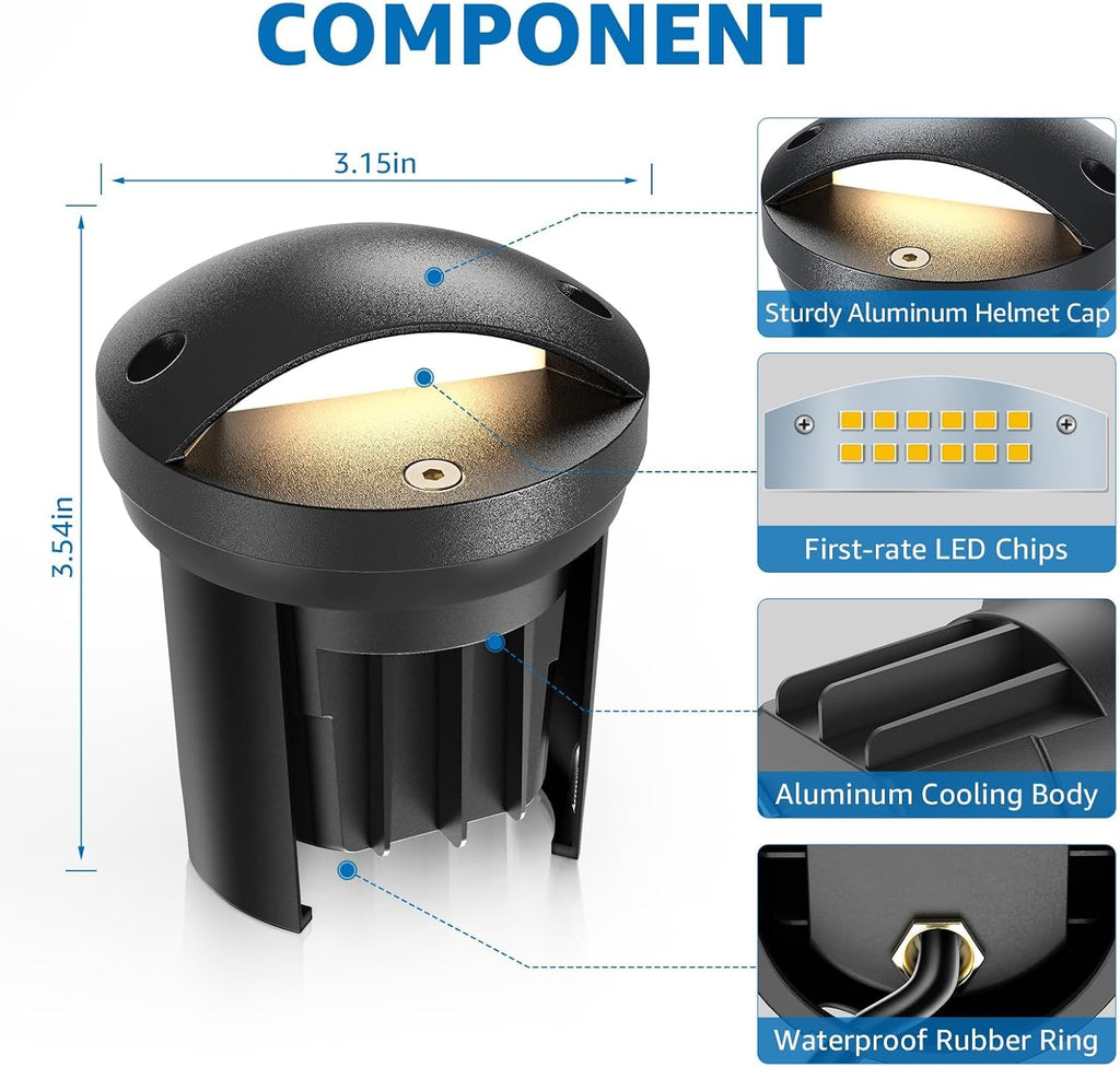 5W Low Voltage Landscape Lighting Anti-Glare Outdoor In-Ground Lights 3000K Well Lights Low Voltage with Wire