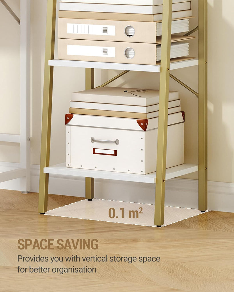 Ladder Shelf, Bookshelf Bookcase, Freestanding Corner Storage Shelve with 2 Hooks, Industrial