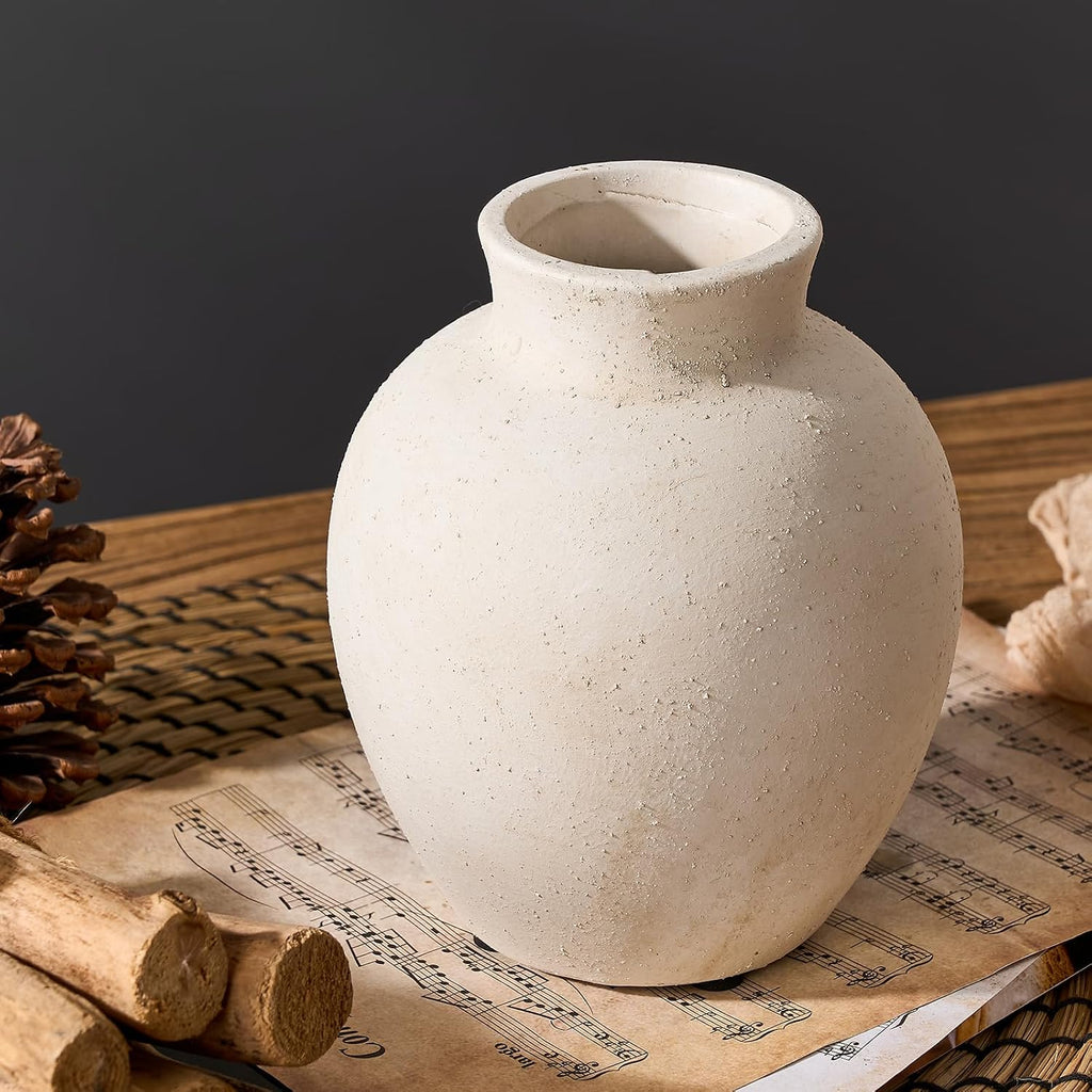 Ceramic Decorative Flower Vase | 6 Inch Pottery Rustic Farmhouse Boho Vase