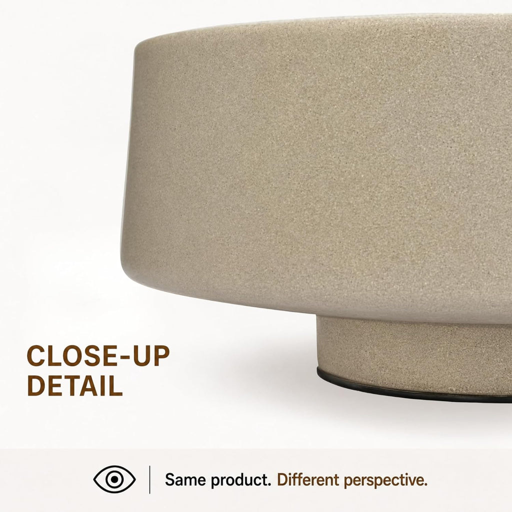 Large Fruit Bowl Counter, Modern Resin Pedestal Centerpiece, Stone-Look Matte Finish in Natural Sandstone, Decorative