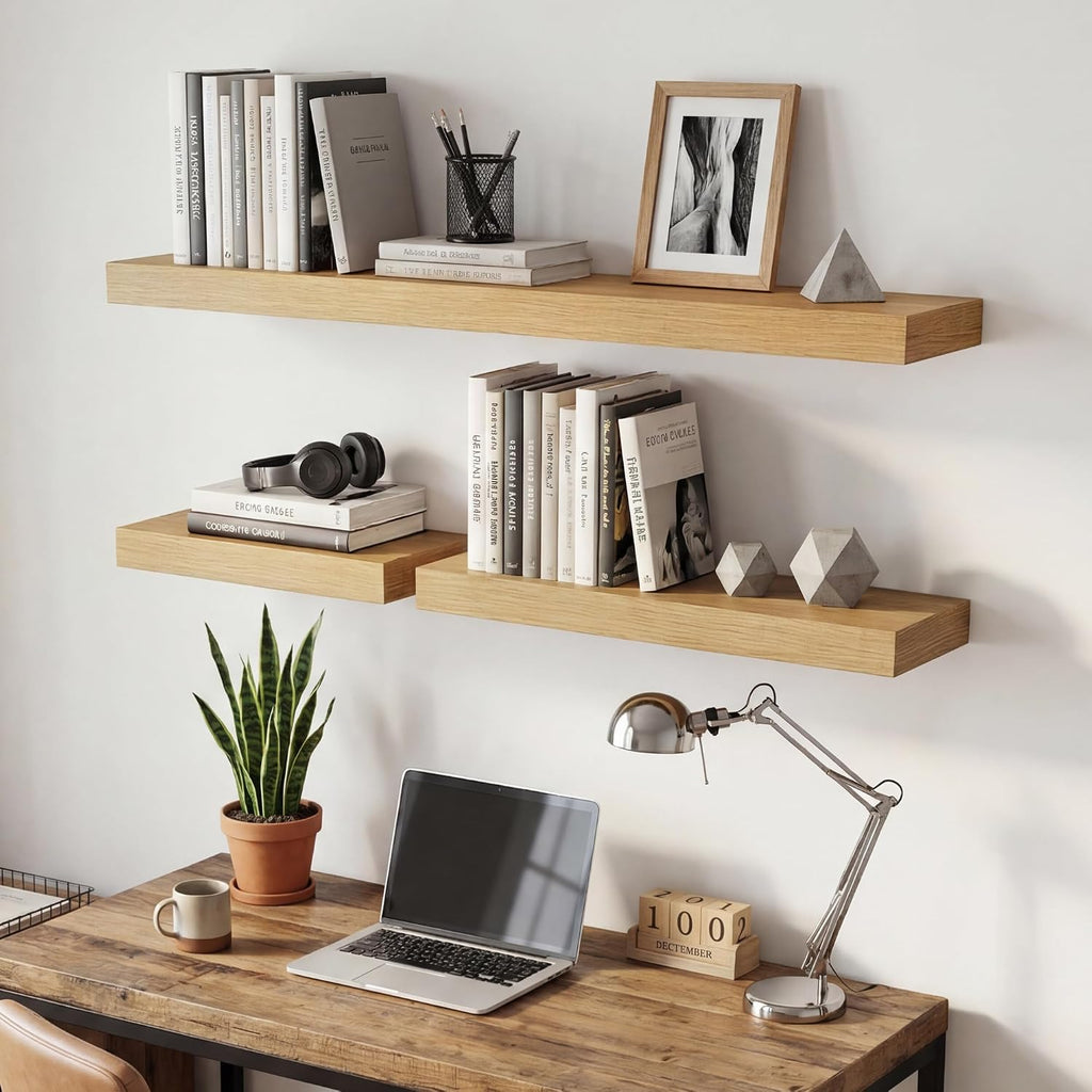 48 inchs Floating Shelves for Wall Mounted Set of 2,Rustic Wood Floating Shelf with Invisible Brackets for Small