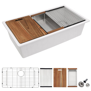 32"x19" Granite Composite Kitchen Sink - Ledge Workstation Undermount White Quartz Classic Under Counter Single Bowl