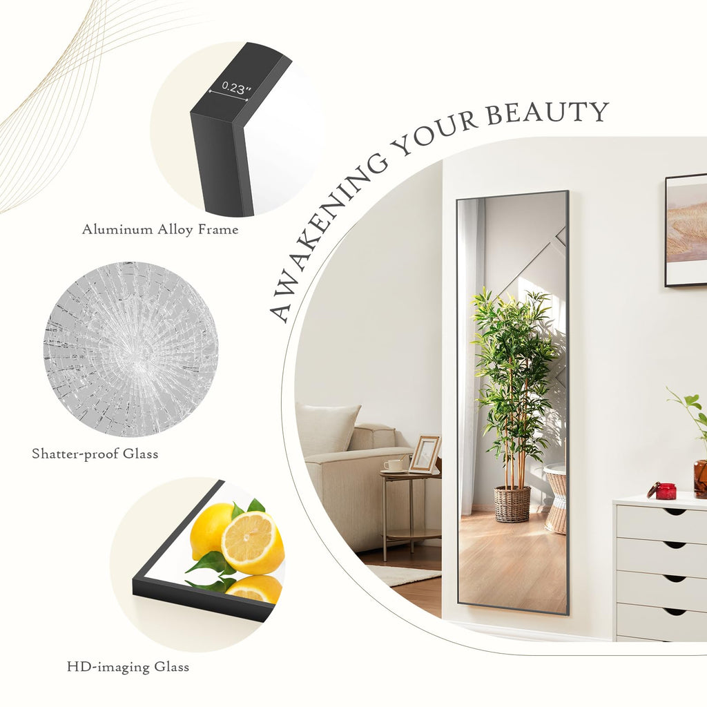 64"x21" Full Length Mirror, Full Body Standing Mirror, Black