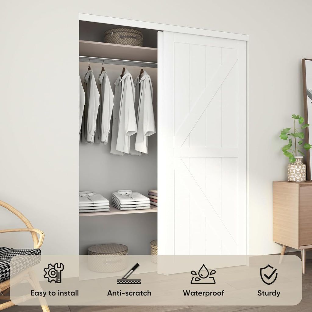 60"(Double 31") x80" Sliding Closet Door, K Style Bypass Closet Door with Hardware Kit & Matching Fa