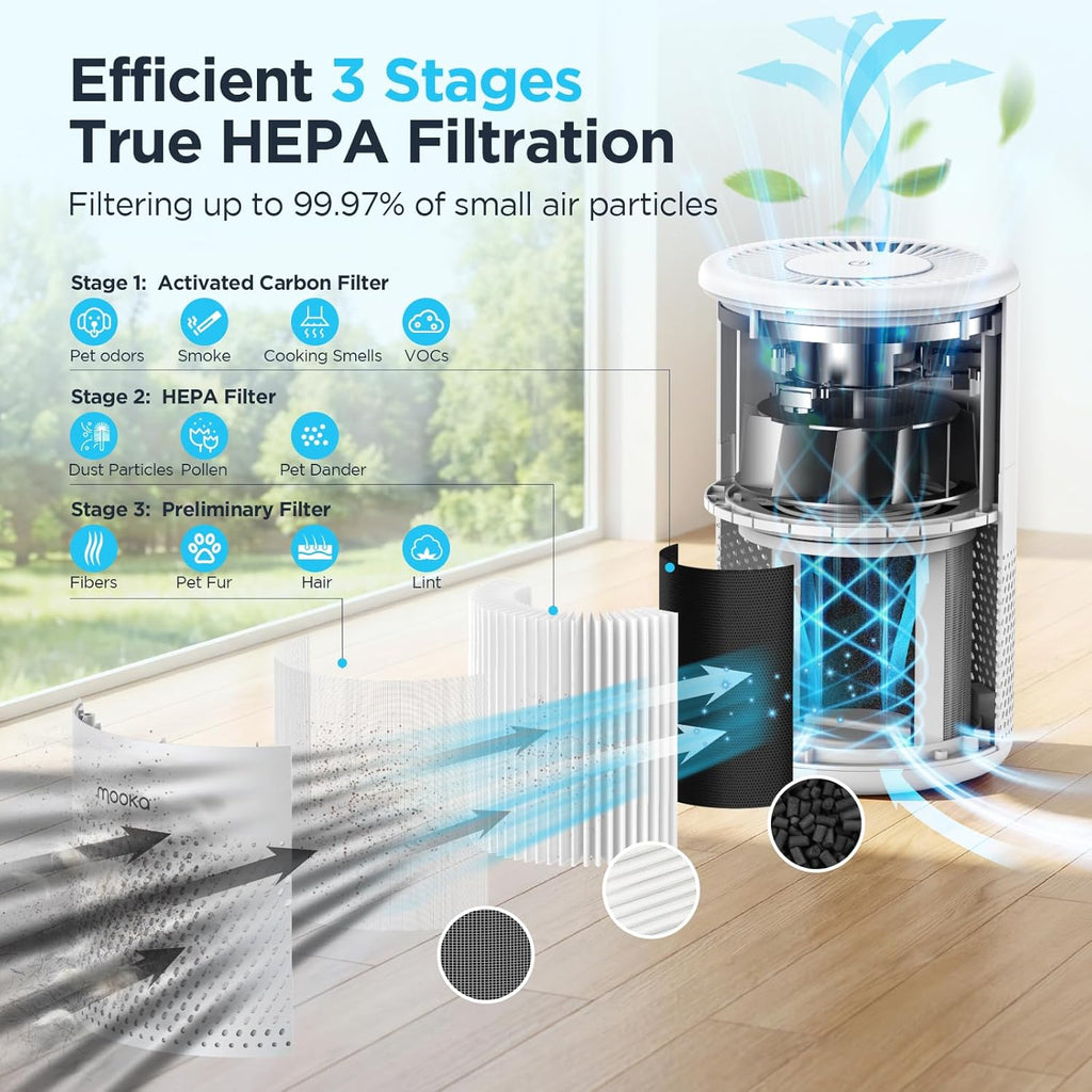 Air Purifiers for Home Large Room up to 1076ft², H13 True HEPA Air Filter Cleaner, Odor Eliminator, 