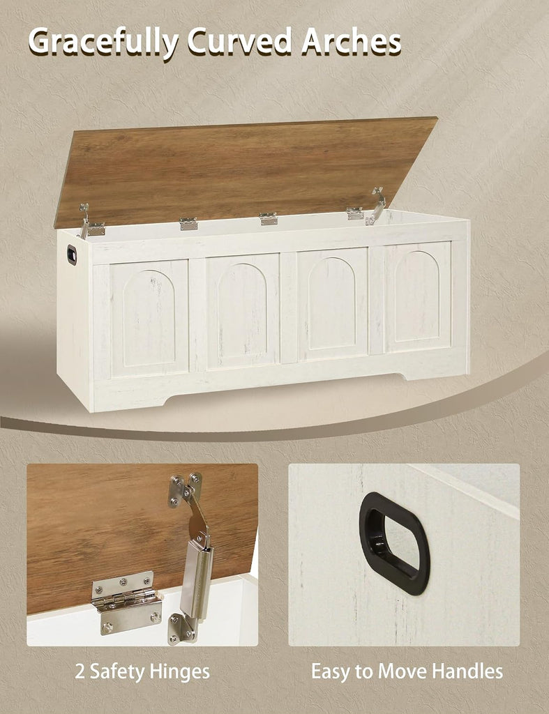 Storage Chest, Wooden Toy Box with Lid, 2 Soft-Close Hinges 47.2" | Farmhouse Storage Bench, Finger-safe Flip-Top