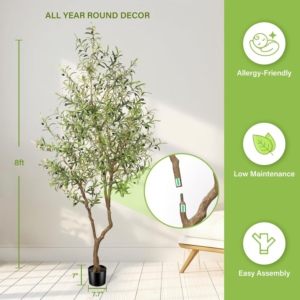 8ft Faux Olive Tree - Realistic Large Olive Trees Artificial Indoor