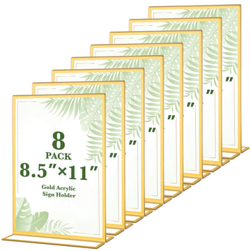 8 Pack Gold Acrylic Sign Holders 8.5x11 Inch Table Menu Display Holders