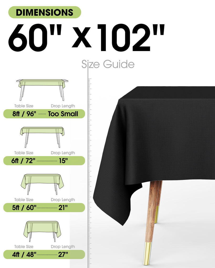 Polyester Tablecloth 60" x 102" Reusable Washable 2 Pack Black