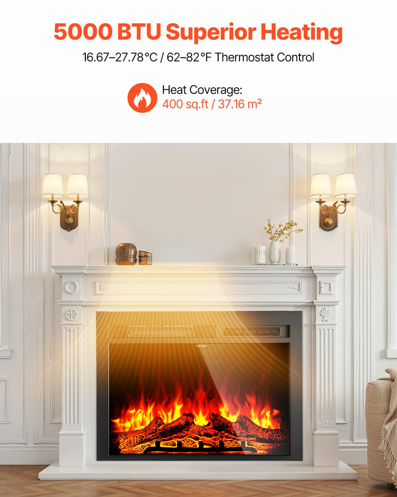 40 Inch Electric Fireplace Insert, Recessed or Wall Mounted Heater Realistic Flame Colors & Adjustable