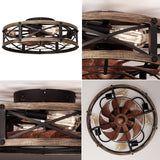 Farmhouse Flush Mount Caged Ceiling Fans with Lights, 6 Speeds, Rustic Low Profile Ceiling Fan with Light and Remote, Small Bladeless Ceiling Fans with Lights for Kitchen, Bedroom A101-B0D9MBN9QG