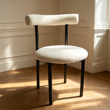 White Boucle Vanity Chair with Back, Comfy Desk Chair
