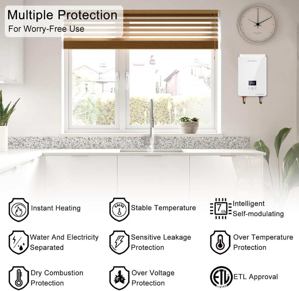 Tankless Water Heater Electric, ECOTOUCH 240V 6.5kW Point of Use Water Heater On Demand Instant Hot Water Heater with