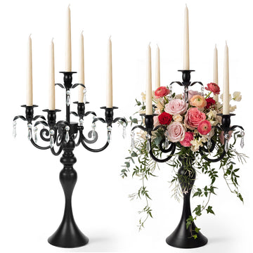 20''Tall Black Crystal Pendant Taper Candle Holders/Stylish Candle Stands/Candlesticks Holder/Candelabra Decor