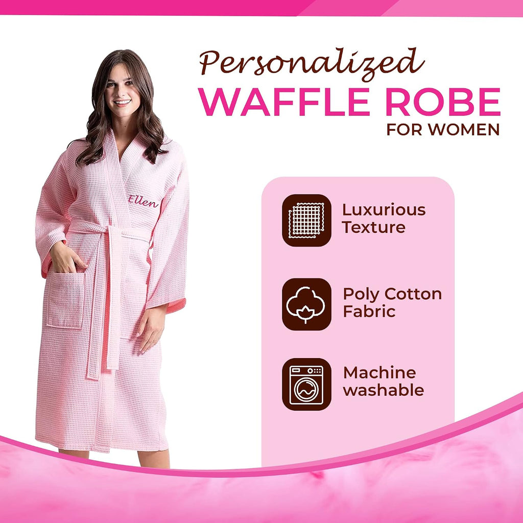 Waffle Robes for Women - Custom Bathrobes with Name on Front and Back - Ultra Soft and Luxurious Spa Robes
