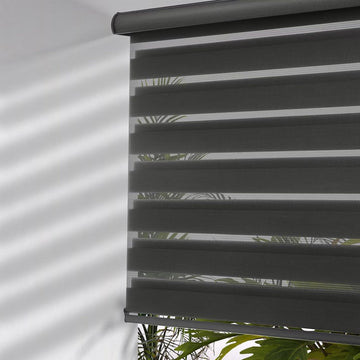 Cordless Zebra Blinds with Free-Stop Function - Dual Layer Light Filtering & Privacy Sheer Shades for Day and Night