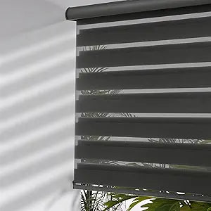 Cordless Zebra Blinds with Free-Stop Function - Dual Layer Light Filtering & Privacy Sheer Shades for Day and Night