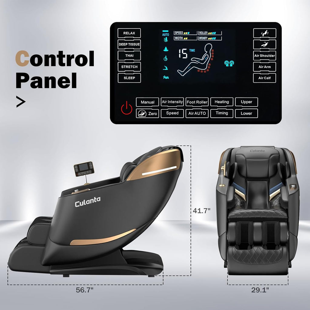 Massage Chair Full Body 53" SL-Track Zero Gravity Shiatsu, Black | Full-Body Airbags, 5 Modes, 6 Techniques, Body