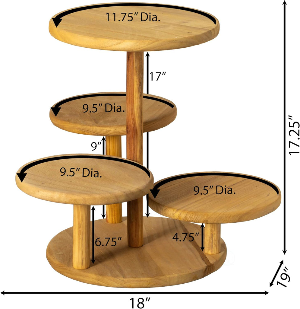Multi Purpose 4-Tier Round Wooden Cake Stand and Charcuterie Boards - Perfect Tiered Tray Display for Desserts