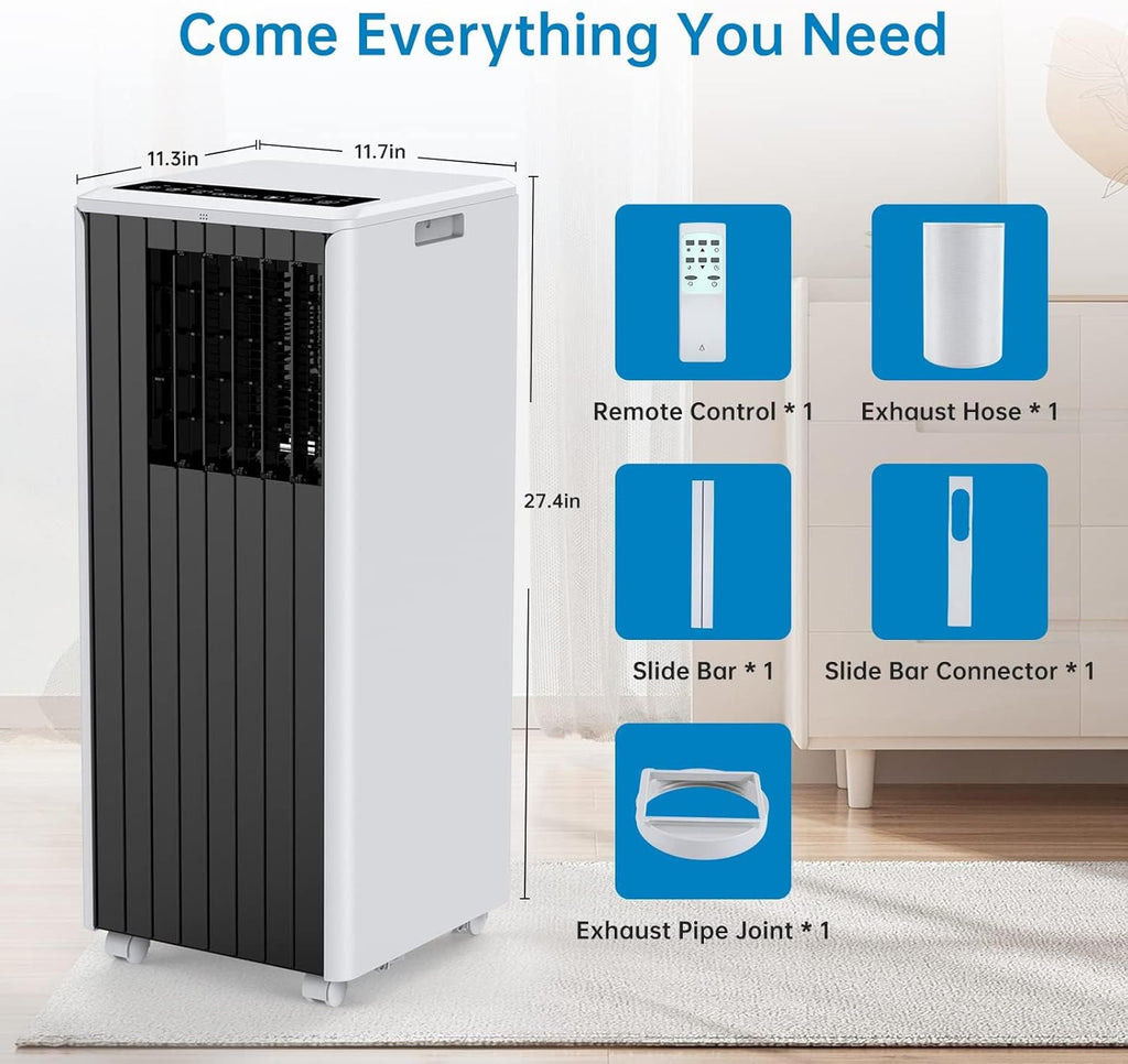 8,000 BTU Portable Air Conditioner - 3-in-1 AC Unit with Cooling, Dehumidifier & Fan for Rooms Up to 350 sq.ft.
