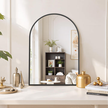 Arched Wall Mirror 30x20 Inch Black Bathroom Vanity Mirror with Metal Frame