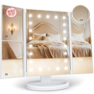 Makeup Mirror, Gifts for Mom Mothers Day, Vanity Mirror with Lights, 2X/3X/10X Magnification, Touch Control, Trifold