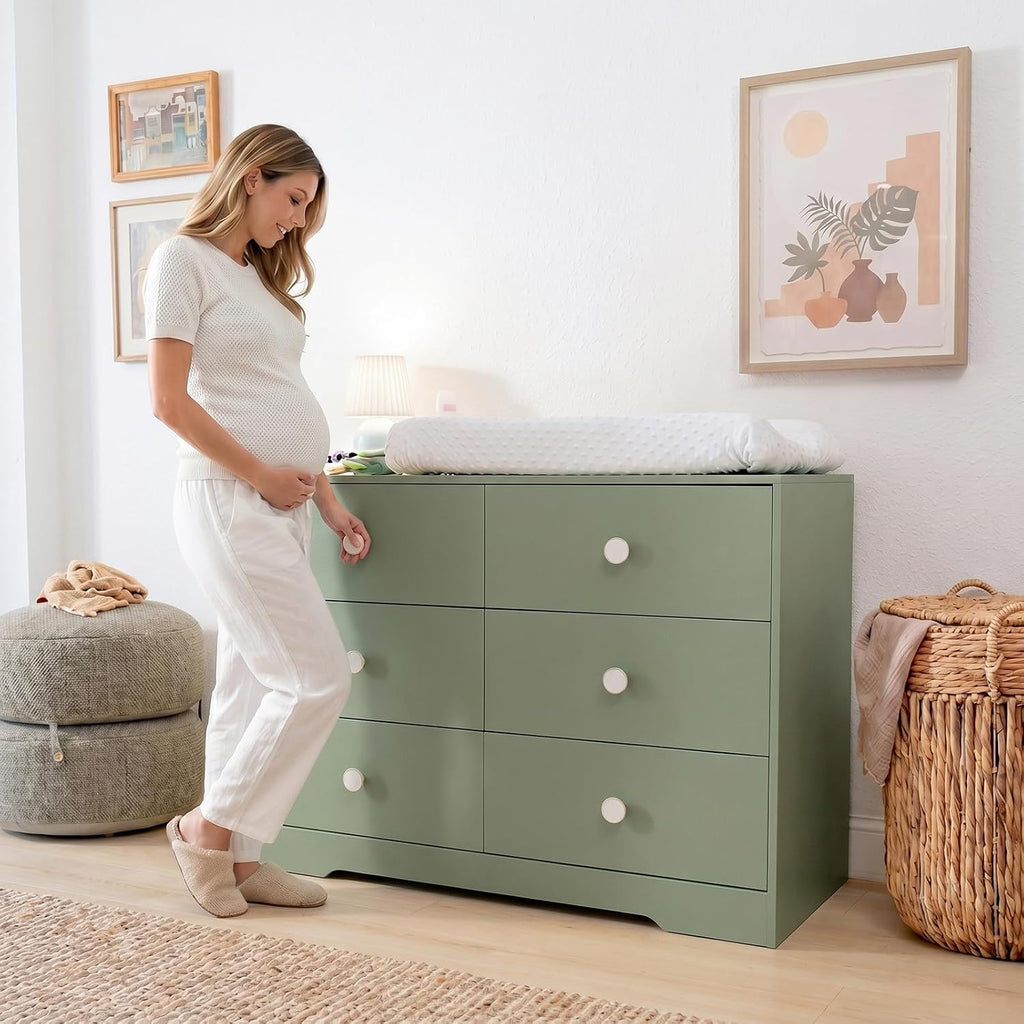 Baby Dresser Bedroom, 6 Drawer Organizer for Closet(Green)