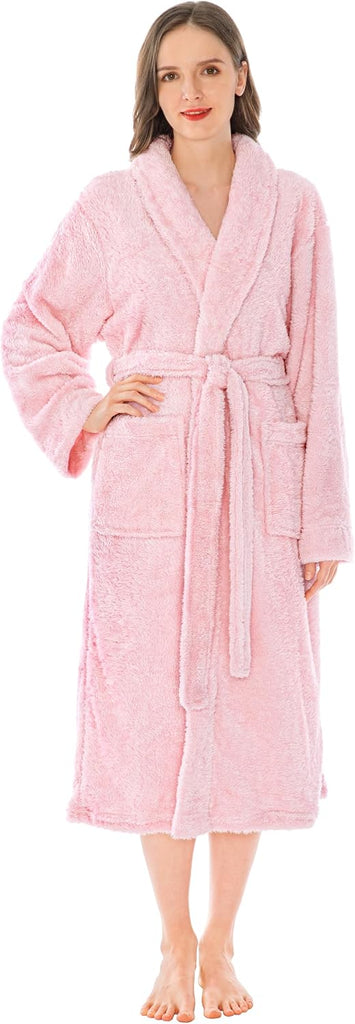 Premium Womens Plush Soft Robe Fluffy, Warm, Fleece Sherpa Shaggy Bathrobe