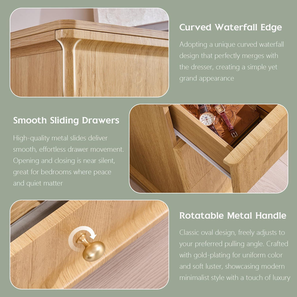 Modern 8 Drawers Dresser , 55" Wide Wood Dressers & Chests of Drawers w/Curved Waterfall Edge, Large Storage Dressers