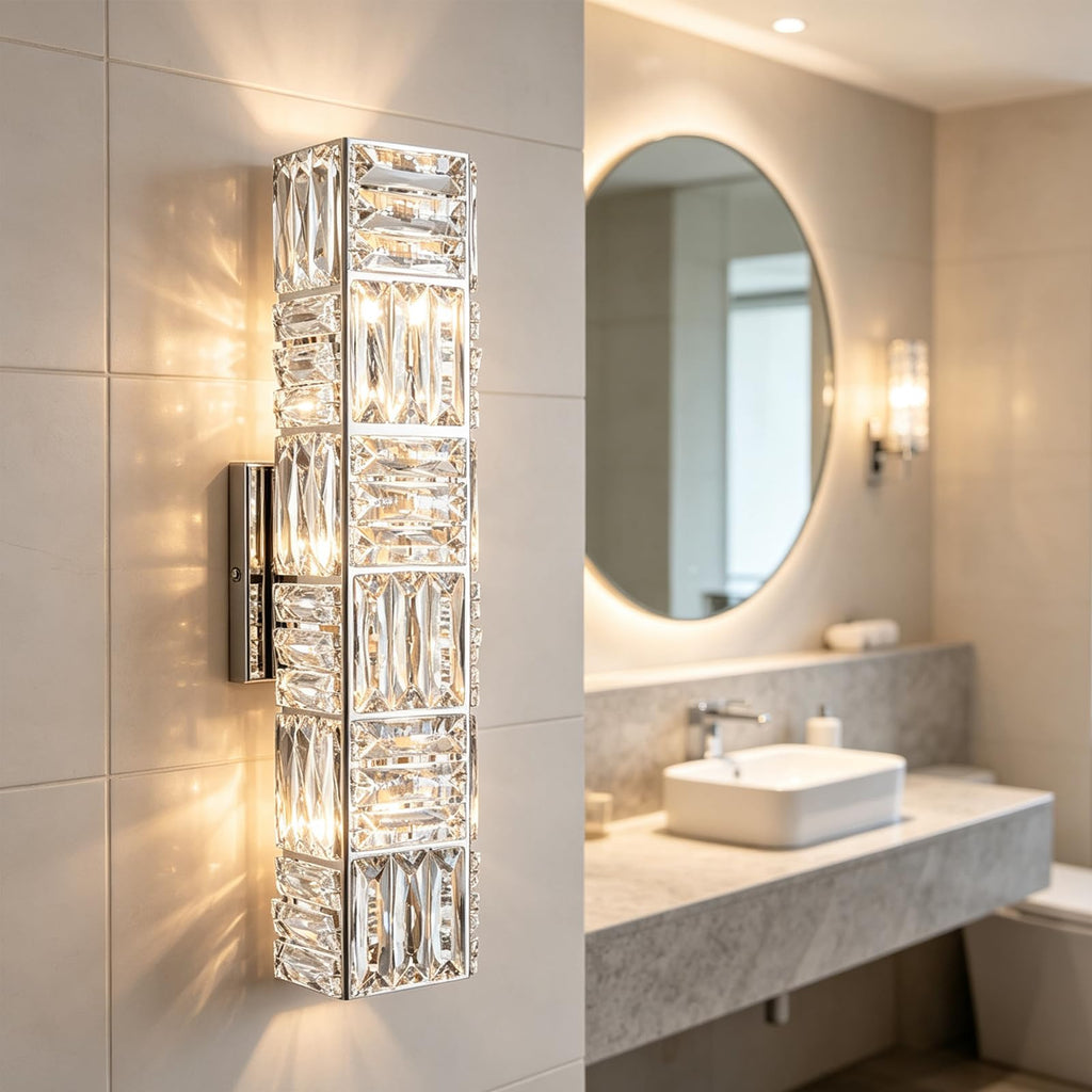 Modern Chrome Crystal Wall Sconce, 5-Light Wall Fixture