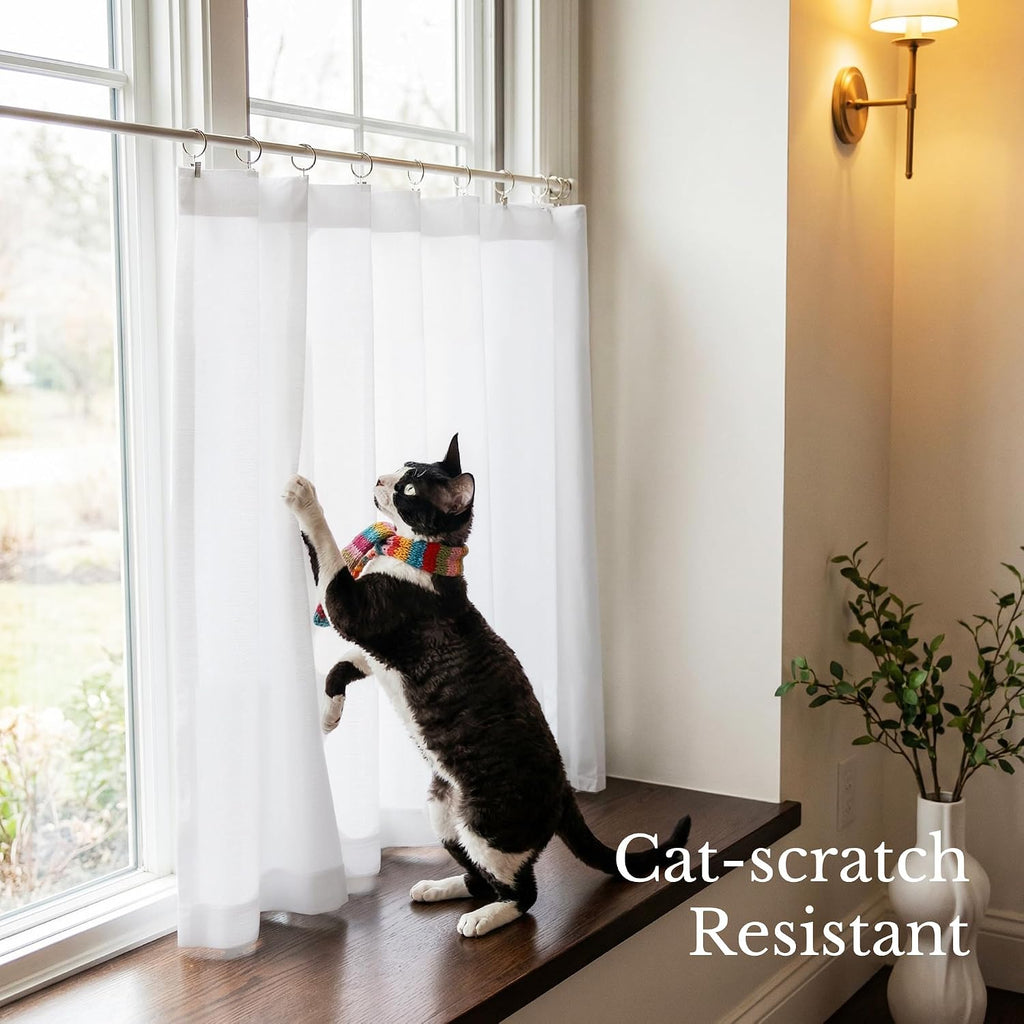 Pure White Privacy Sheer Curtains 52 x 63 Inches 2 Panels, Light Filtering Window Treatments, Non-See-Through Drapes