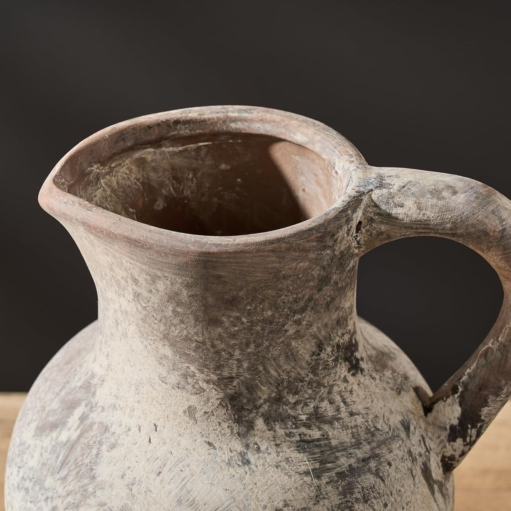 Ceramic Rustic Farmhouse Vase with Handle, Terracotta Vase, Minimalist Decorative Vases
