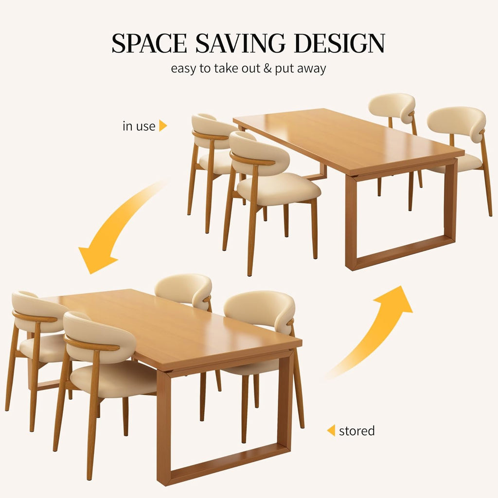 Kitchen Dining Chairs Set of 4 Modern Upholstered Leather Farmhouse Dining Room Chair with Metal Legs, Beige
