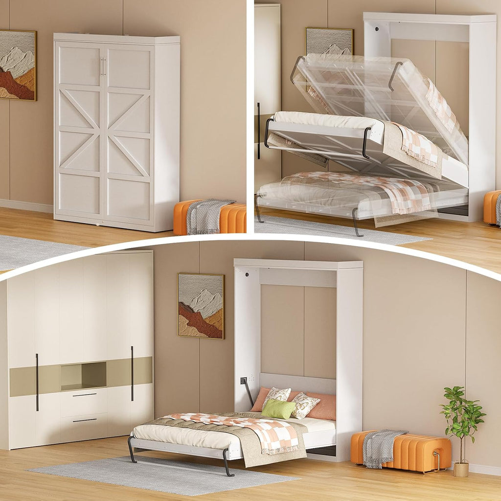 Queen Murphy Bed with Smooth Pneumatic Lift, Space-Saving Wall Bed with Modern Cabinet Design, Easy Installation