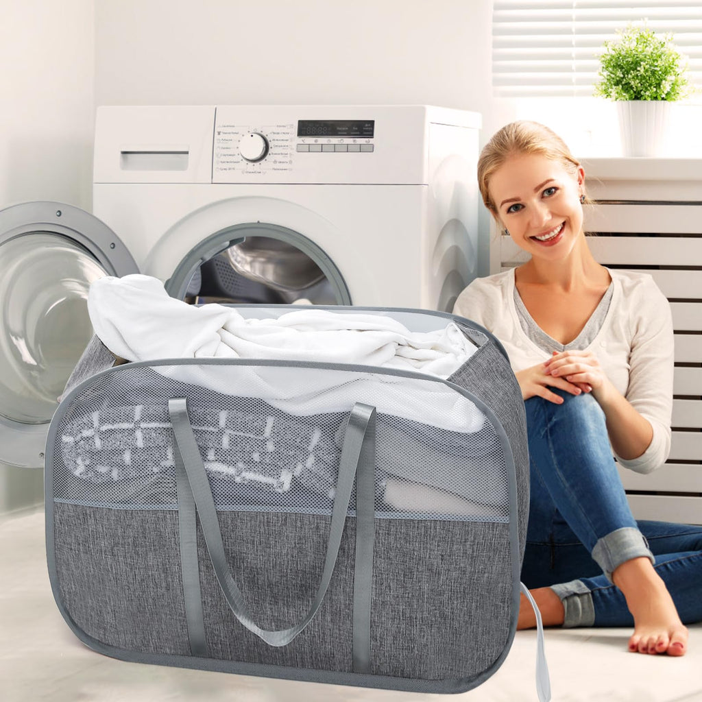 Collapsible Laundry Baskets with Easy Carry Handles, 95L Clothes Hamper for Storage, Foldable Laundry Basket