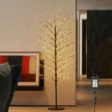 Lighted Brown Tree with Timer and Dimmer 6FT 1280 LED Fairy Lights, Twig Tree with Lights Room Thanksgiving Christmas