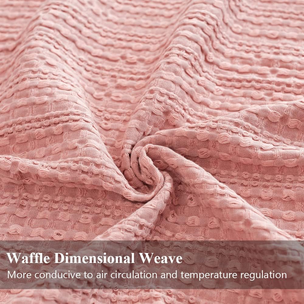 100% Cotton Throw Blanket, Waffle Weave Cable Knit Blanket with Tassels, Soft Lightweight Pre-Washed Breathable Cozy