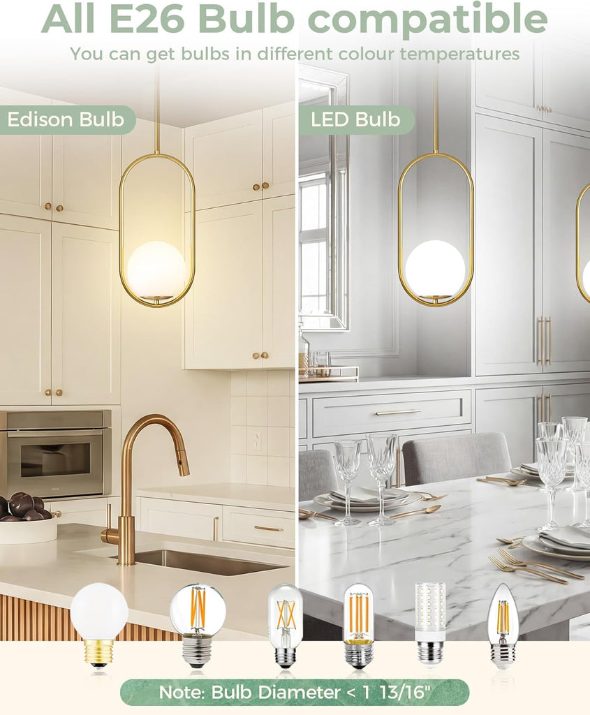Pendant Lights Kitchen Island, Mid Century Modern Pendant Light Fixtures, Gold Globe Glass Pendant Lighting, Brass