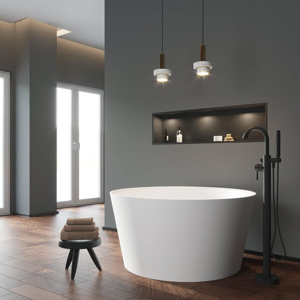078 48" Round Luxury Stone Resin Solid Surface Freestanding Bathtub White Modern-Roud 48"