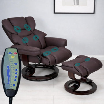 Modern Reclining Swivel Lounge Chair and Ottoman — Brown Leather