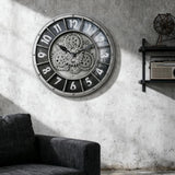 18 Inch Wall Clock with Moving Gears, Oversized Large Industrial Steampunk Decoration, Antique Metal Big Numeral Wall Clocks for Kitchen...