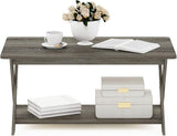 Modern Simplistic Criss-Crossed Coffee Table, 35.4 in x 19.6 in x 16 in, French Oak Grey