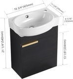 16-Inch Floating Bathroom Vanity with Sink – Wall-Mounted Single Sink Cabinet with Soft-Close Door and White Ceramic Top for Small Spaces