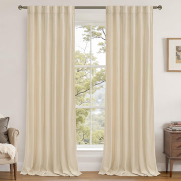 Beige Velvet Curtains 84 Inches Length, 2 Panels