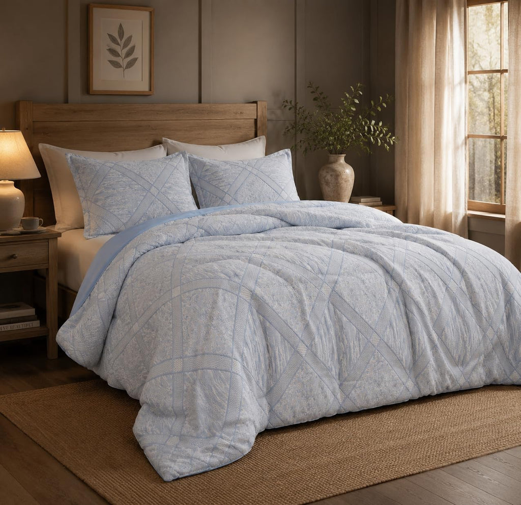 Comforter Set, Blue Diamond Jacquard Bedding Set 2 Pc