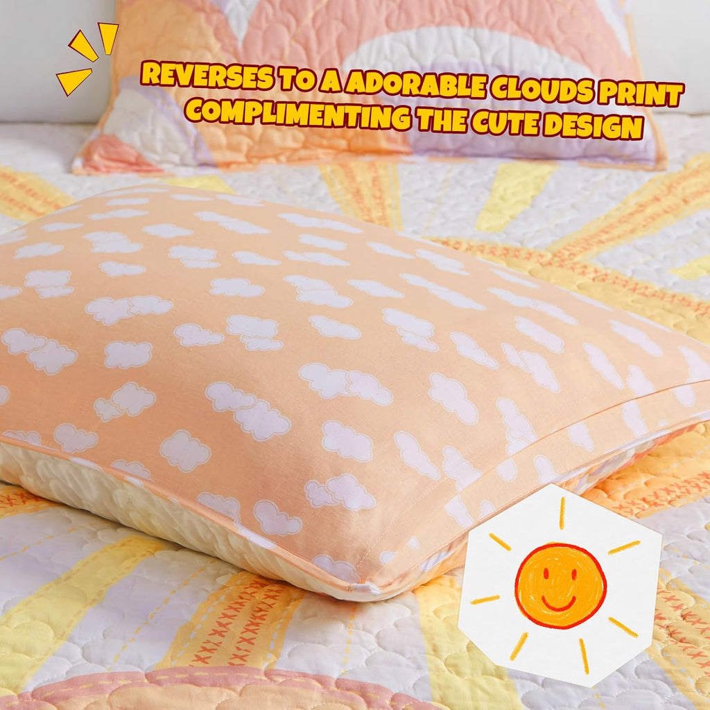 Kids Sunshine Yellow Queen Cotton Coverlet Set, 3pc