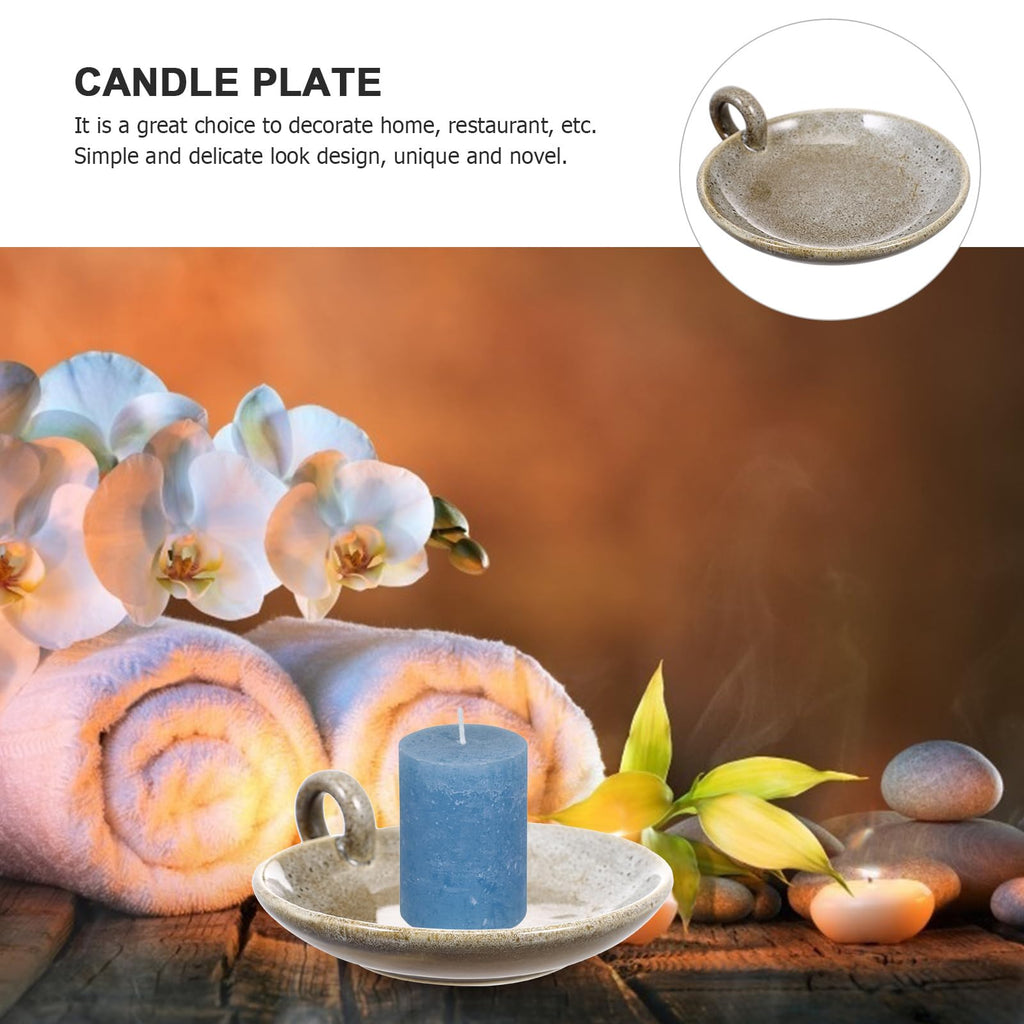 Ceramic Candlestick Holder Tray - Elegant Candle Plate Decor Dining Table and Spa - Vintage Style Candle Display Stand