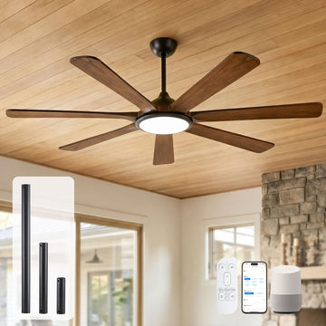 72 inch Smart Wood Ceiling Fan with Large Light, Remote/Alexa/App Control, Farmhouse 7 Solid Walnut Blades