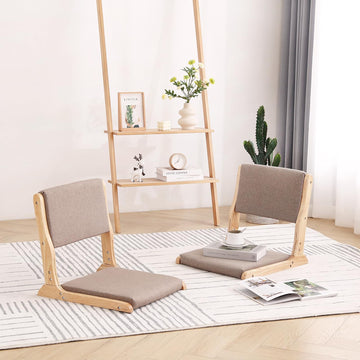 2-Pack Foldable Meditation Floor Chairs with Back Support, Wood Grey