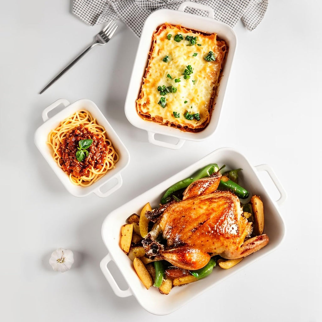 Relief Casserole Dishes for Oven, Ceramic 9x13 Pans Set for Cooking, Cake, Banquet and Daily Use, Rectangular
